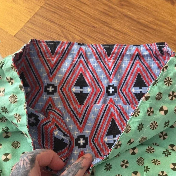 FINAL SALE EUC Hnadmade Medium Pull-string Project Bag Box Bottom Mint Print - Picture 3 of 5